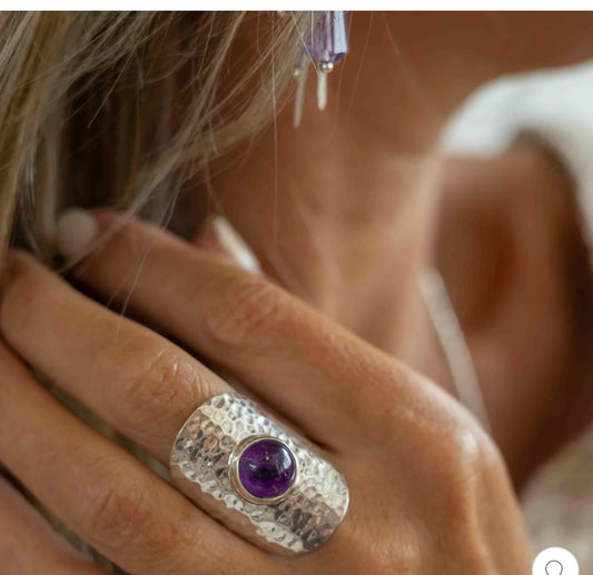Embella Silver Ripples with Amethyst Ring